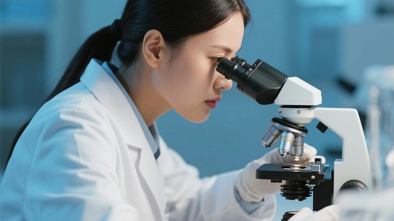 jimeng-2025-06-17-6531-女科研人员侧脸，使用显微镜，高清，真实